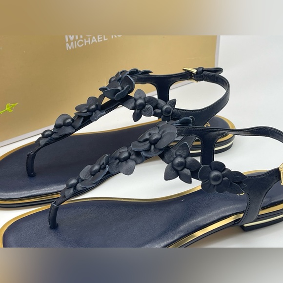 Michael Kors Thong Admiral Blue Leather Sandal Floral Accents - Picture 14 of 16